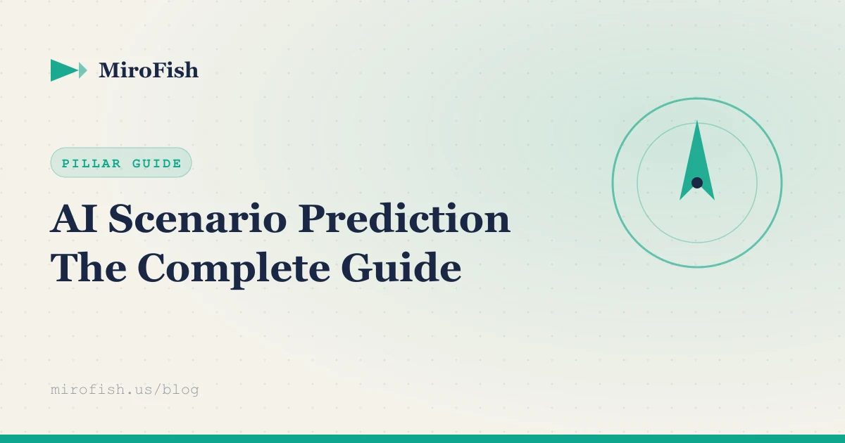 AI scenario prediction guide — compass illustration over simulation background